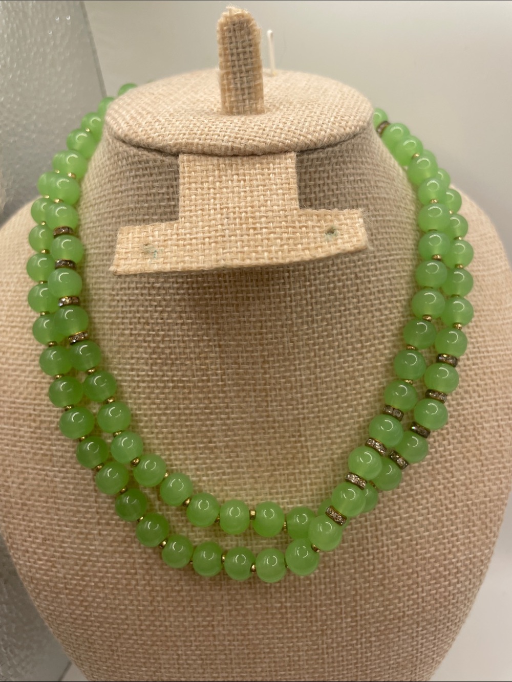 Banana Republic Green Doubled up Glass Beaded Necklace - 15” drop